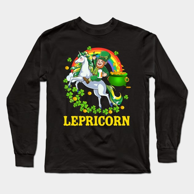 Lepricorn Leprechaun Unicorn T shirt St Patricks Day Girls Long Sleeve T-Shirt by webster